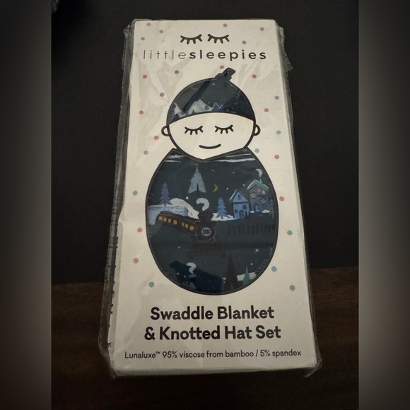 Little Sleepies Navy Swaddle Blanket & Knotted Hat Set midnight express